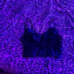 blue lace Trim womens butterfly crop